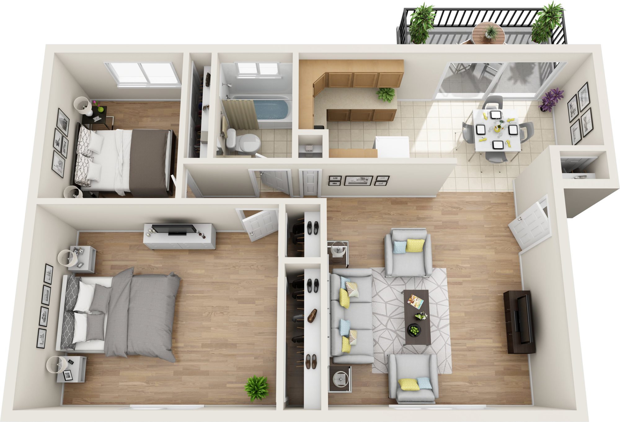 Two Bedroom Deluxe floor plan at Dutchess Apartments, Poughkeepsie, NY