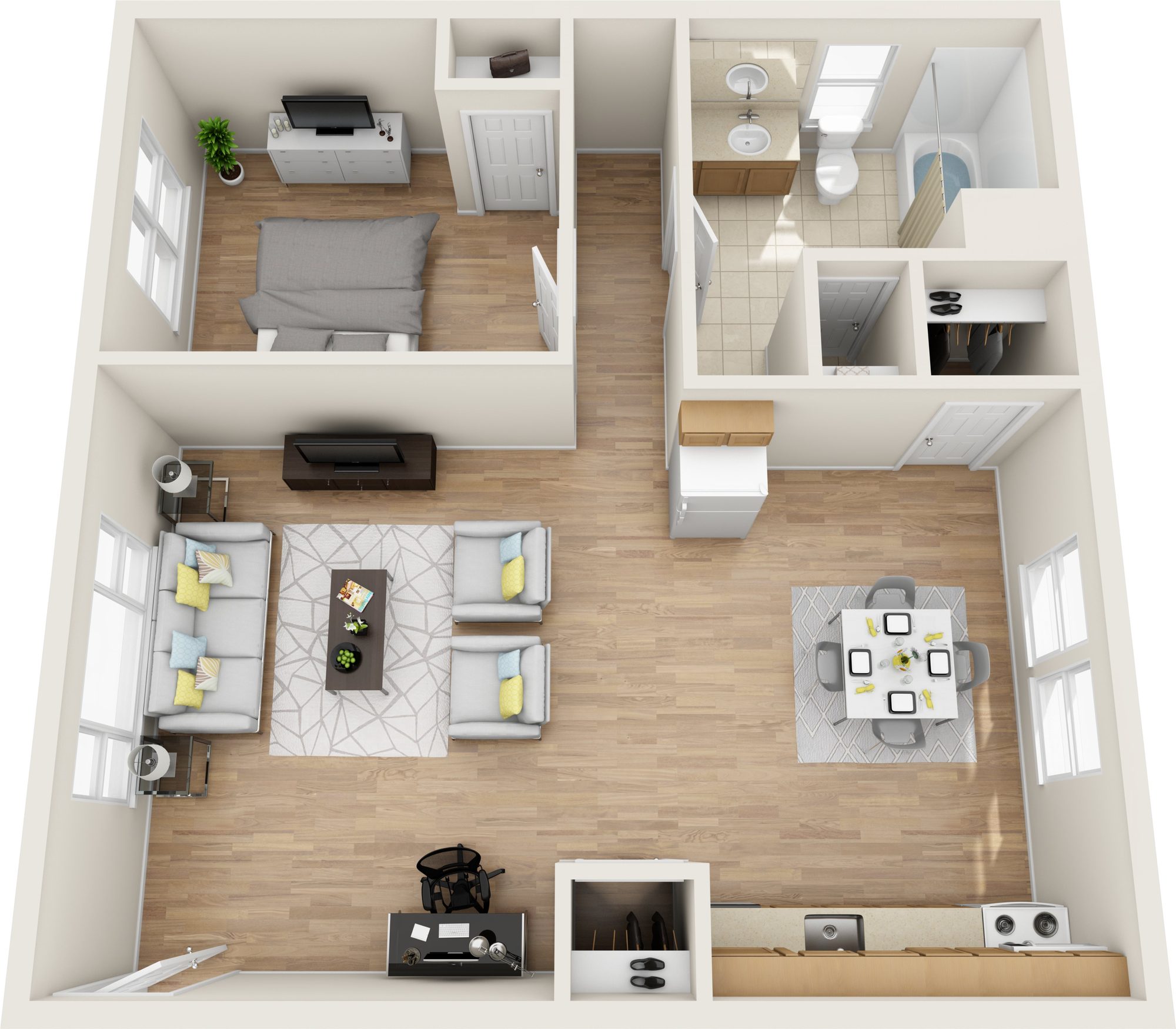 One Bedroom Deluxe floor plan at Ridgefield Apartments, Poughkeepsie, NY