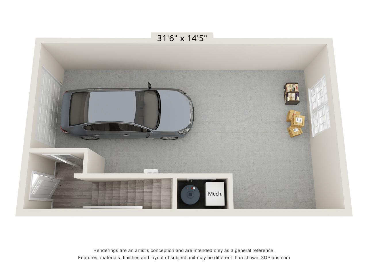 Townhome garage and storage level floor plan diagram